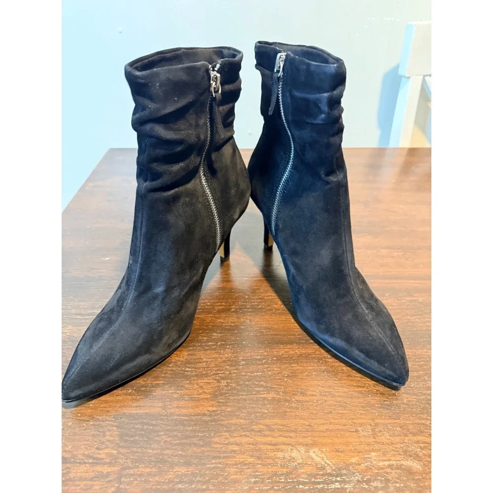 Bella Vita Danielle Black Suede Ruched Pointed Toe Stiletto Booties Women‎ 10 WW - Picture 9 of 10